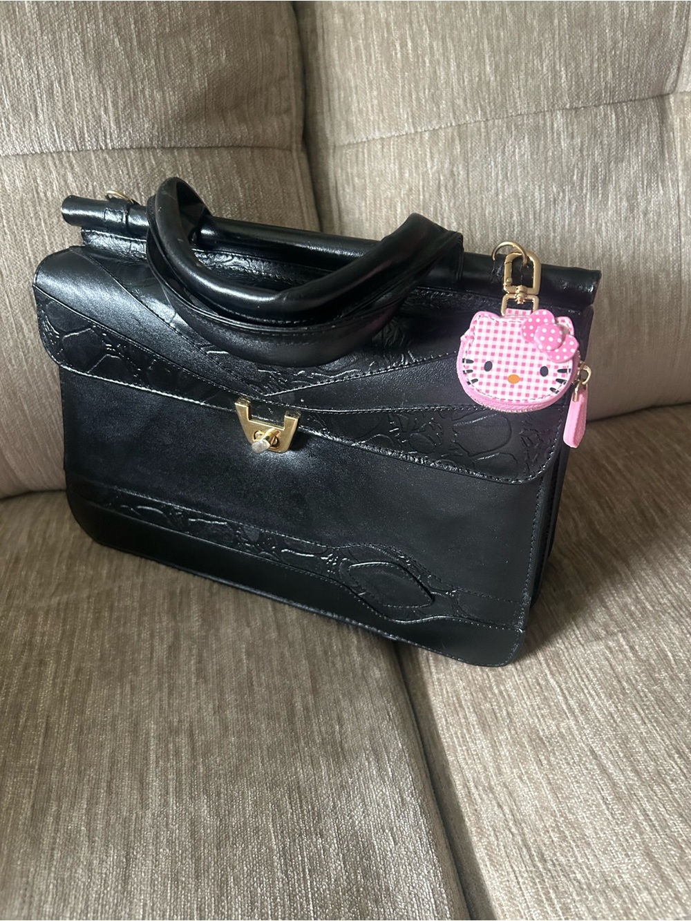 PINK Hello Kitty Bag Charm Keychain Gingham Print